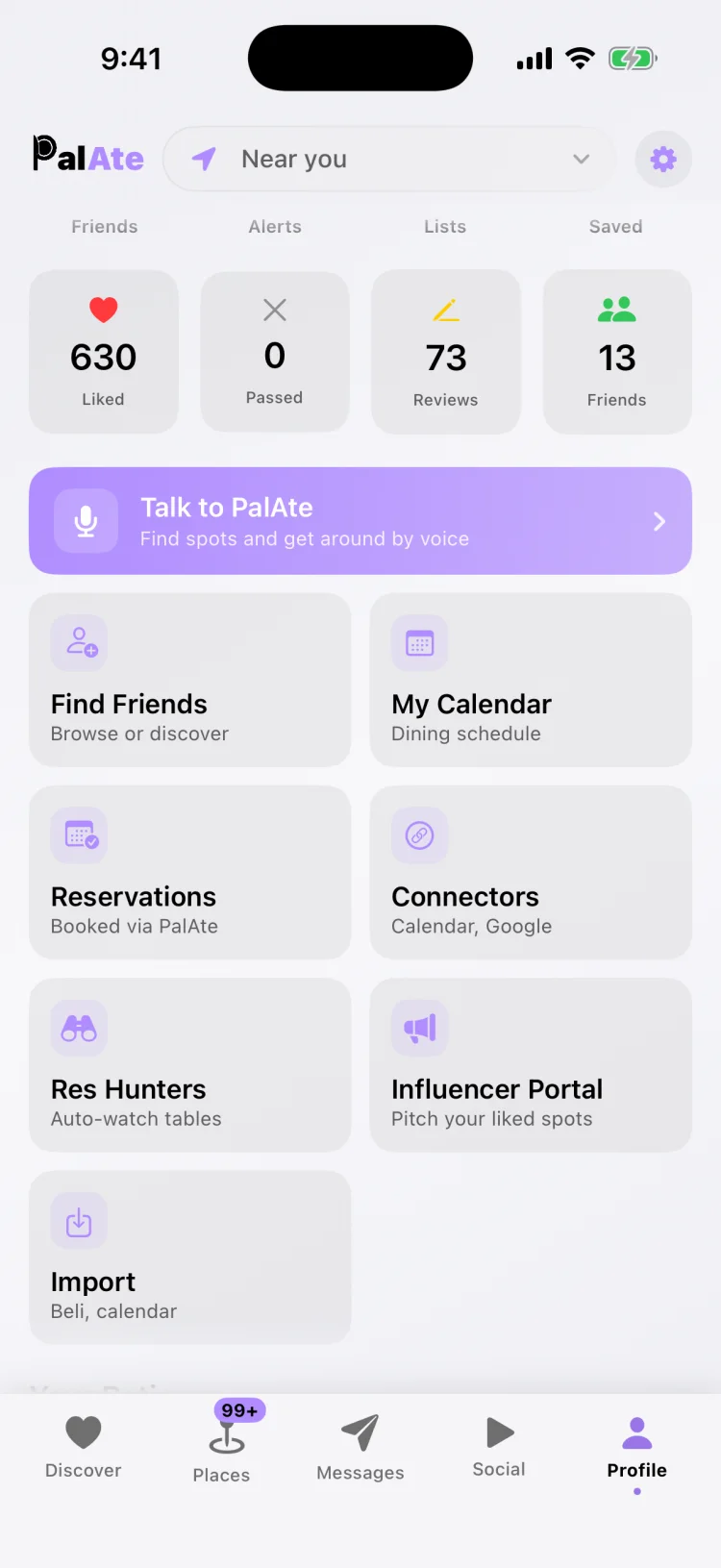 A PalAte profile in the lavender theme